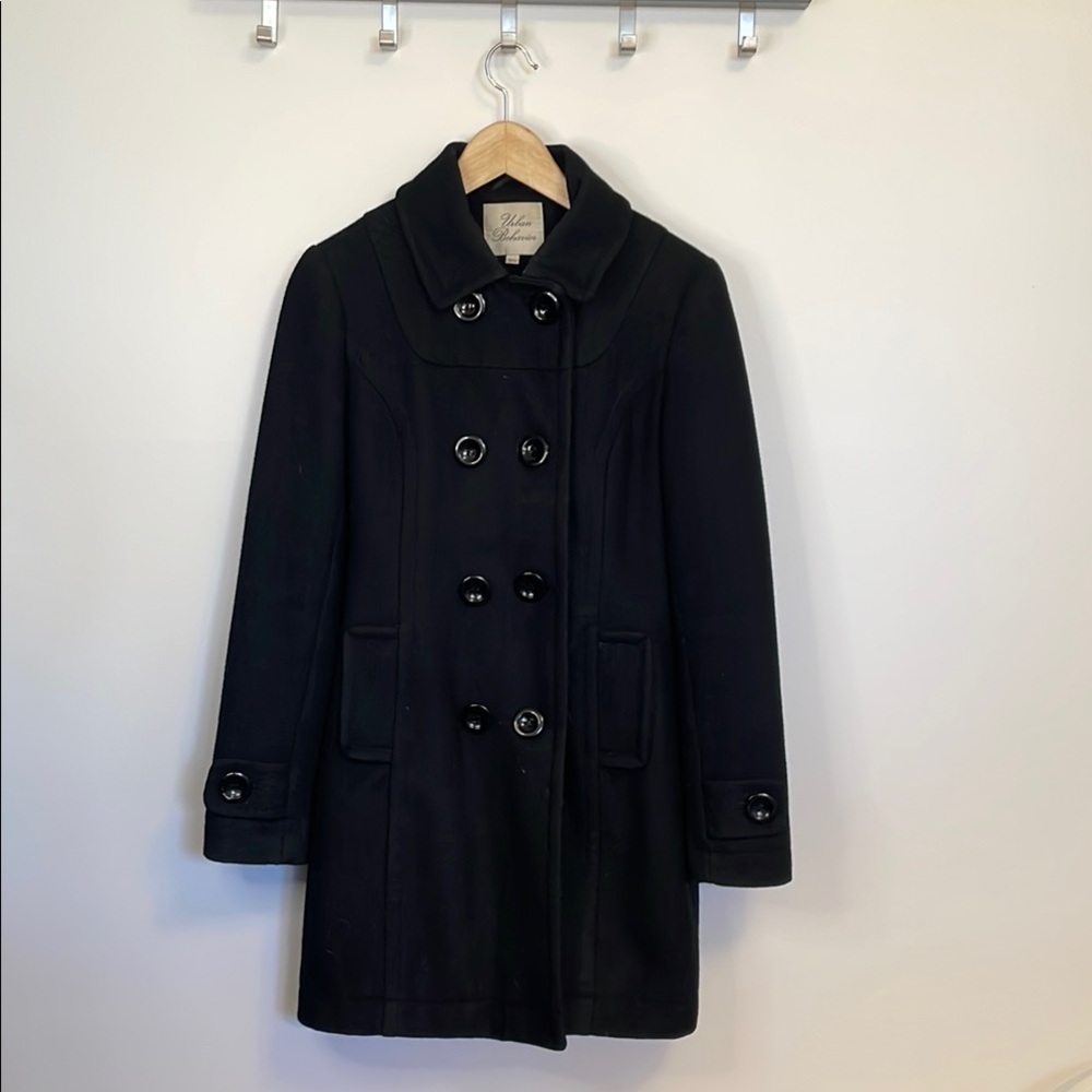 Peacoat Women's Black Double-Breasted Coat Wool Blend